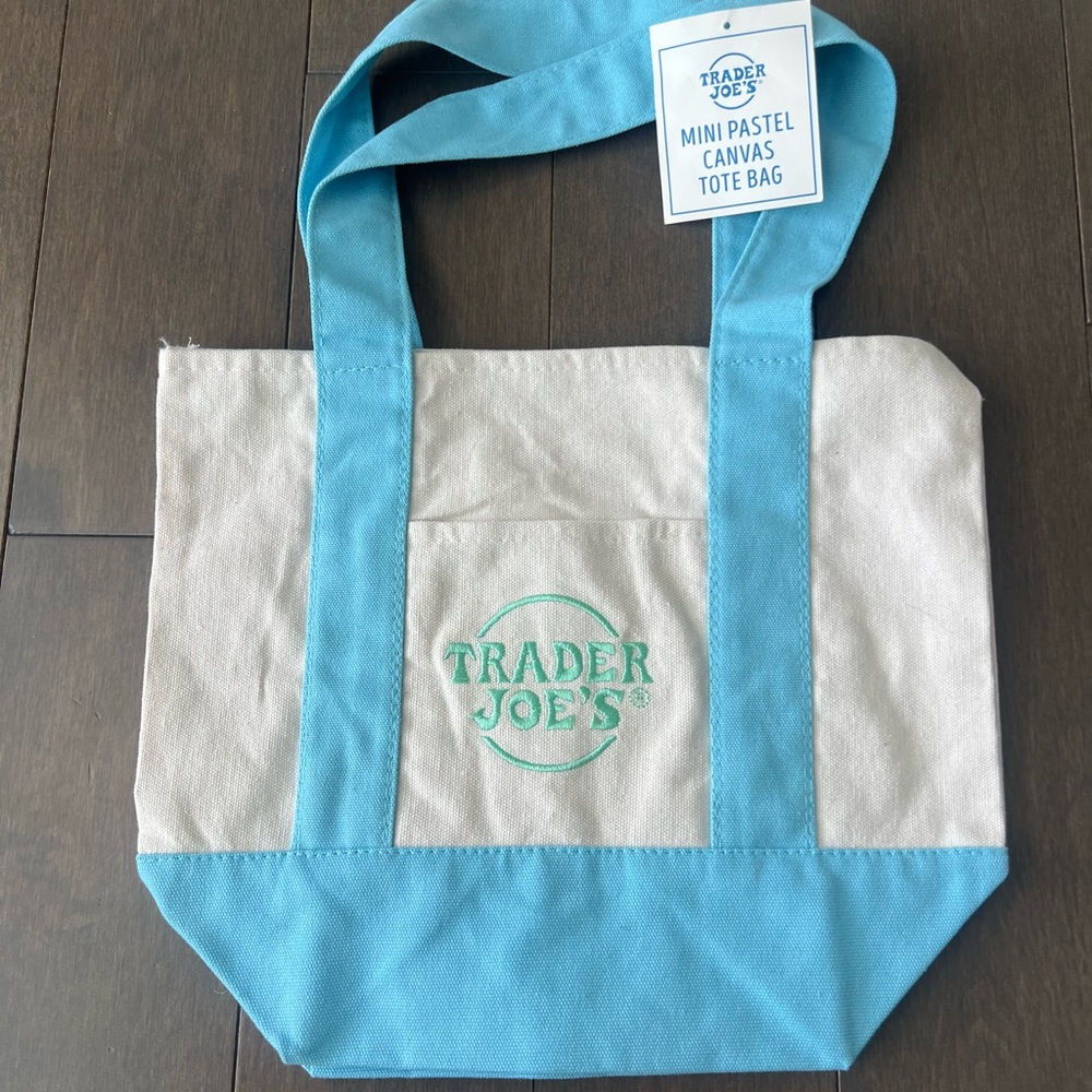 Trader Joes Mini Pastel Blue Canvas Tote Bag - NWT
